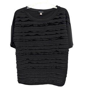 Cable & Gauge Size Large Black Stretchy Short Sleeve Top Mini Tier Ruffles